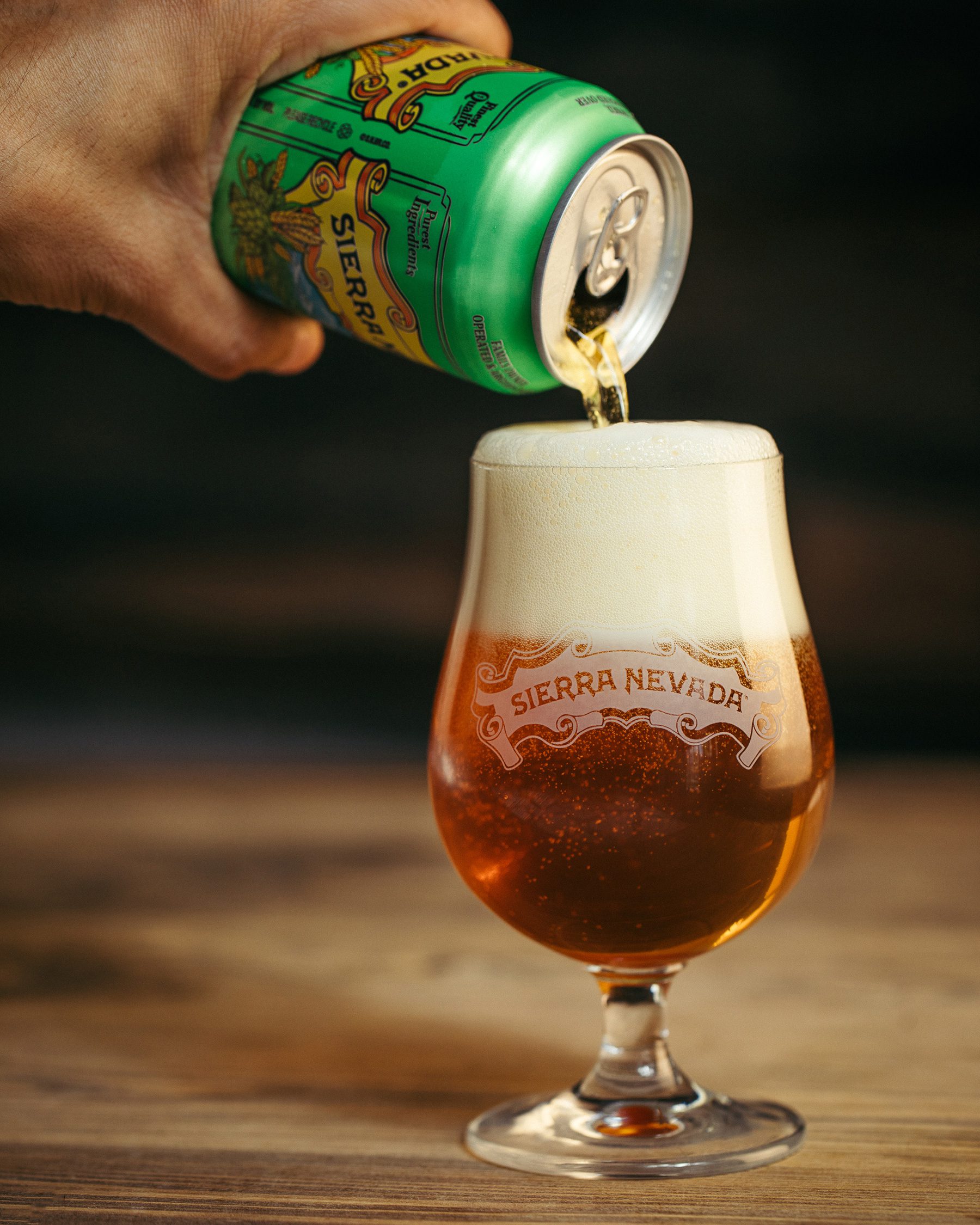 Pouring a can of Sierra Nevada Pale Ale into a glass